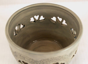 Wheel Thrown Stoneware Pottery Votive Tealight Candle Holder Carved Hearts OOAK