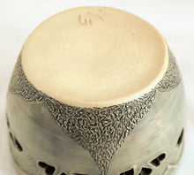 Load image into Gallery viewer, Wheel Thrown Stoneware Pottery Votive Tealight Candle Holder Carved Hearts OOAK