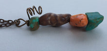Load image into Gallery viewer, Hand Made Stoneware Pendant Necklace Fish Beads Turquoise Orange Brown