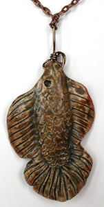 Hand Made Sculpted Stoneware Pottery Female Beta Fish Pendant Necklace OOAK