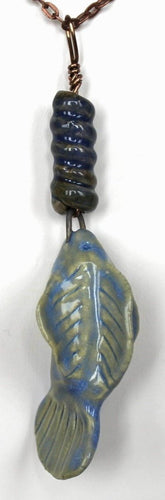 Hand Made Sculpted Stoneware Pottery Fish Fishing Lure Pendant Necklace OOAK