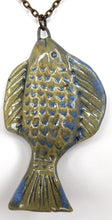 Load image into Gallery viewer, Hand Made Sculpted Stoneware Pottery Fish Pendant Necklace Blue Green