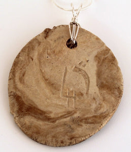 Hand Made Stoneware Pottery Mishima Pendant Necklace Honey Bee