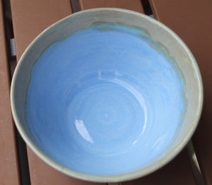 Wheel Thrown Stoneware Cereal Soup Ice Cream Bowl Blue Botanical OOAK
