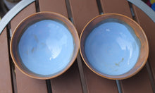 Load image into Gallery viewer, 2 Wheel Thrown Stoneware Small Dip Ice Cream Bowls Brown Blue Botanical OOAK