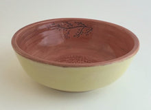 Load image into Gallery viewer, Wheel Thrown Stoneware Garlic Grater Bowl Dish Coral Yellow Botanical Hand Made