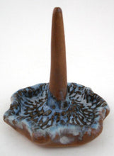 Load image into Gallery viewer, Stoneware Pottery Ring Holder Hand Made Light Blue Brown OOAK #001