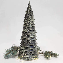 Load image into Gallery viewer, Stoneware Pottery Hand Built &amp; Carved Small Tree Fir Tree North Woods Dark Gray Green Light Green Accents 3 1/2&quot; to 4 1/2&quot; tall