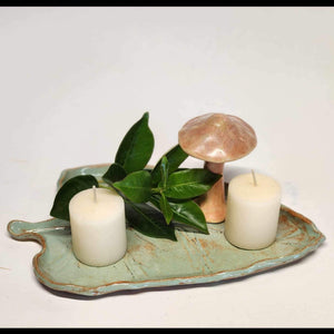 Handmade Pottery Ceramic Leaf Dish Seafoam Green Serving Dish, Small Tray