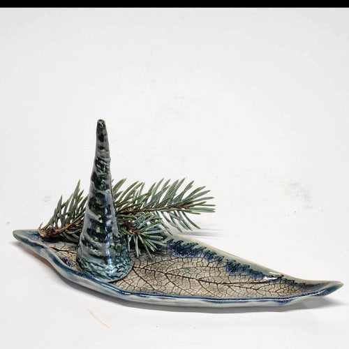 Handmade Pottery Ceramic Small Leaf Trinket Small Serving Dish Blue
