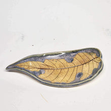 Load image into Gallery viewer, Handmade Pottery Ceramic Small Leaf Trinket Dish Votive Holder Yellow Blue