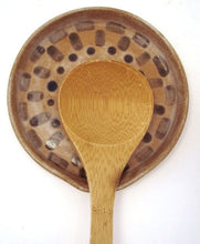 Load image into Gallery viewer, Stoneware Pottery Spoon Rest OOAK Tan Cobalt Blue Misty White Polk a Dot 165