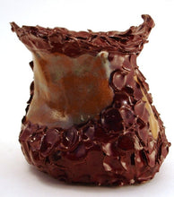 Load image into Gallery viewer, Abstract Free Form Stoneware Pottery Vase Burgundy Tan Green Blue OOAK Hand Made