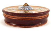 Load image into Gallery viewer, Wheel Thrown Stoneware Trinket Ring Box Honey Bee Design Burgundy Blue Yellow Free Shipping in US