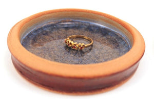 Wheel Thrown Stoneware Trinket Ring Box Honey Bee Design Burgundy Blue Yellow Free Shipping in US