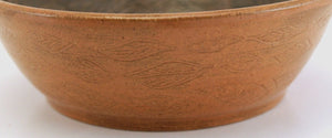 Wheel Thrown Stoneware Pottery Sgraffito Carved Bowl Green Leaves Butterflies