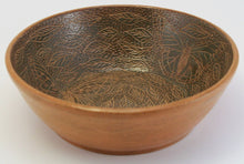 Load image into Gallery viewer, Wheel Thrown Stoneware Pottery Sgraffito Carved Bowl Green Leaves Butterflies