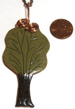 Load image into Gallery viewer, Hand Made Stoneware Pendant Necklace Tree Green Brown Copper Wire