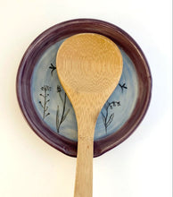 Load image into Gallery viewer, Wheel Thrown Stoneware Pottery Spoon Rest Hand Painted Botanical Blue